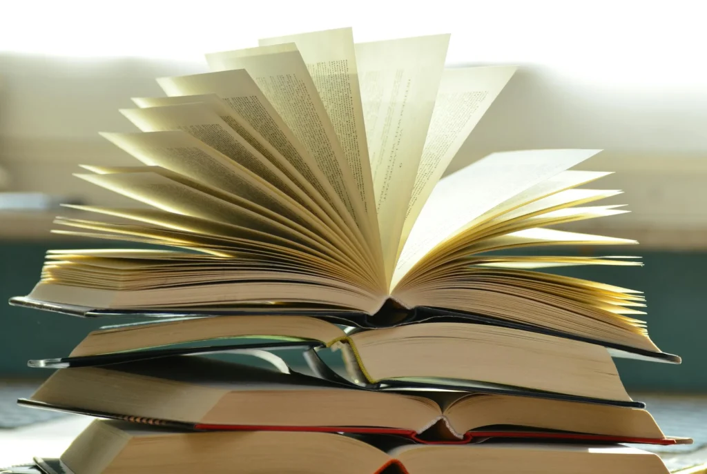 Fanned pages of an open book.